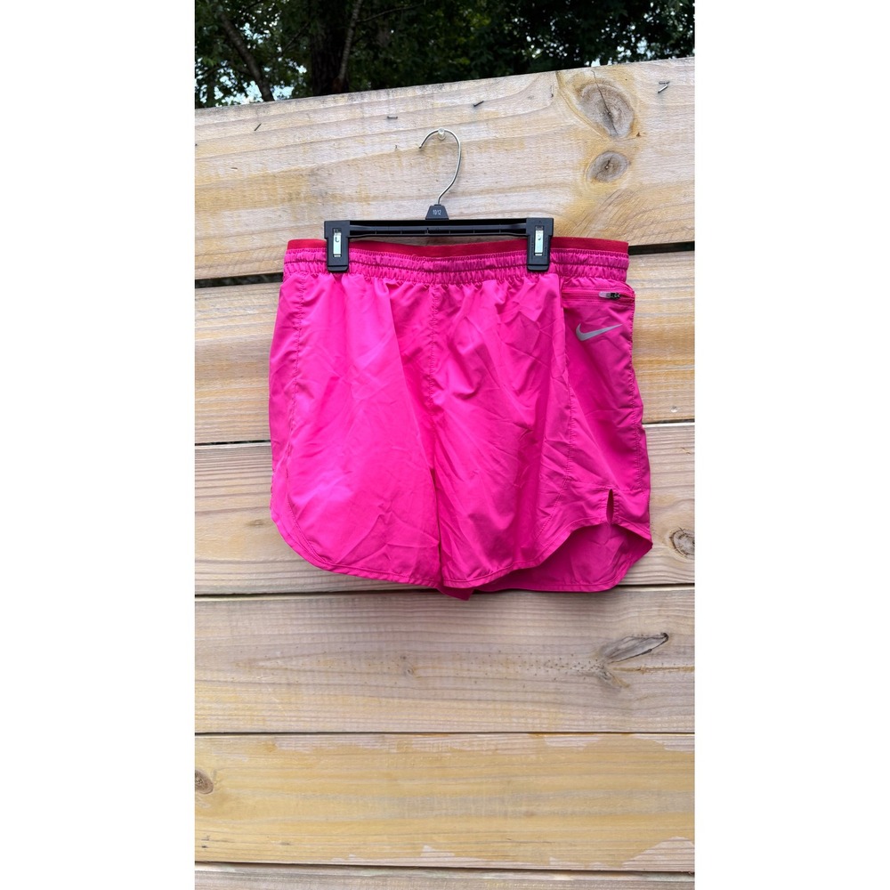 Nike Dri-FIT Running Shorts Hot Pink Womens Medium Zip Pocket Reflective Logo - Picture 4 of 6